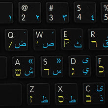 Load image into Gallery viewer, MAC NS Arabic - Hebrew - English Non-Transparent Keyboard Decals Black Background for Desktop, Laptop and Notebook
