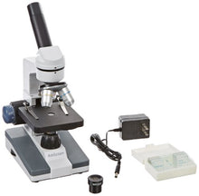 Load image into Gallery viewer, AmScope M152C-PB10 Compound Monocular Microscope, WF10x and WF25x Eyepieces, 40x-1000x Magnification, LED Illumination, Brightfield, Single-Lens Condenser, Coaxial Coarse and Fine Focus, Plain Stage,
