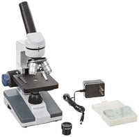 AmScope M152C-PB10 Compound Monocular Microscope, WF10x and WF25x Eyepieces, 40x-1000x Magnification, LED Illumination, Brightfield, Single-Lens Condenser, Coaxial Coarse and Fine Focus, Plain Stage,