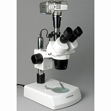 Load image into Gallery viewer, AmScope SW-2T13Z Trinocular Stereo Microscope, WH10x Eyepieces, 10X/20X/30X/60X Magnification, 1X/3X Objective, Upper and Lower Halogen Lighting, Pillar Stand, 110V-120V, Includes 2.0x Barlow Lens
