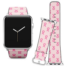 Load image into Gallery viewer, Compatible with Apple Watch (42/44 mm) Series 5, 4, 3, 2, 1 // Leather Replacement Bracelet Strap Wristband + Adapters // Breast Cancer Awareness Ribbon
