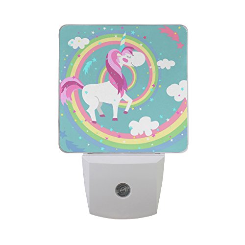 Naanle Set of 2 Unicorn Colored Rainbow Horse Pony Fairy Auto Sensor LED Dusk to Dawn Night Light Plug in Indoor for Adults