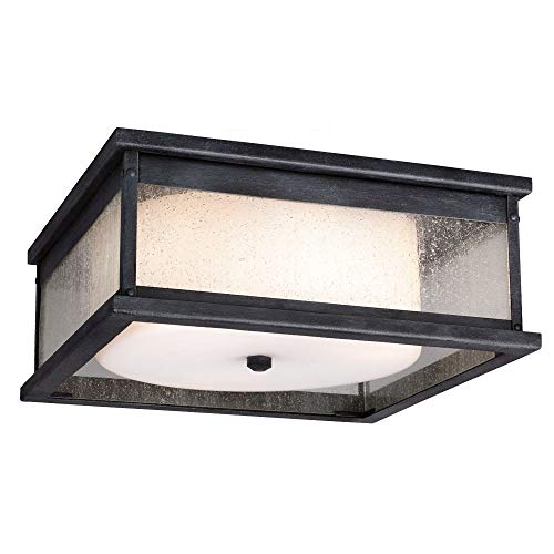Murray Feiss Lighting OL11113DWZ Pediment - Two Light Outdoor Flush Mount, Dark Weathered Zinc Finish with Clear Seeded Glass