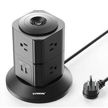 Load image into Gallery viewer, Power Strip Tower with 7 Multiple Plug Outlets 2 USB Ports, Desktop USB Outlet Extender Electric Charging Station for Home &amp; Office (Black)--SAFEMORE
