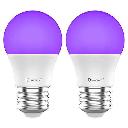 Onforu UV LED Black Lights Bulb, 7W A19 E26 Bulb, UVA Level 385-400nm, Glow in The Dark for Blacklight Party, Body Paint, Fluorescent Poster, Neon Glow (2 Pack)