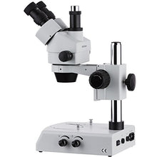 Load image into Gallery viewer, AmScope SM-2TY Professional Trinocular Stereo Zoom Microscope, WH10x Eyepieces, 7X-90X Magnification, 0.7X-4.5X Zoom Objective, Upper and Lower Halogen Lighting, Pillar Stand, 110V-120V, Includes 2.0X

