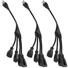 Load image into Gallery viewer, 4 Way Power Splitter  1 to 4 Cable Strip With 3 Pronged Outlet and 3&quot; to 12&quot; Foot Y Style Extension Cord  Black - SJT 16 AWG  By Luxury Office (3 Pack, 1.5&#39; Extension Cord)
