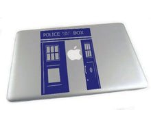 Load image into Gallery viewer, British Police Public Call Box Telephone - 8&quot; Dark Blue (Navy) Vinyl Decal Decorative Sticker - Sized for 13&quot; Macbooks Laptops
