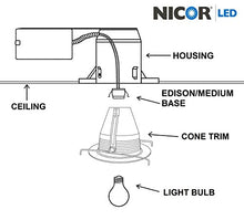 Load image into Gallery viewer, Nicor Lighting 6 Inch White Airtight Cone Baffle Trim (17548 A)
