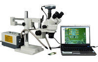 OMAX 3.5X-90X Digital Zoom Trinocular Dual-Bar Boom Stand Stereo Microscope with Cold Y-Type Gooseneck Fiber Light and 9.0MP USB Camera
