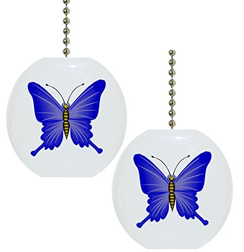 Set of 2 Blue Butterfly Solid Ceramic Fan Pulls