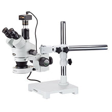 Load image into Gallery viewer, AmScope SM-3TZ-80S-3M Digital Professional Trinocular Stereo Zoom Microscope, WH10x Eyepieces, 3.5X-90X Magnification, 0.7X-4.5X Zoom Objective, 80-Bulb LED Ring Light, Single-Arm Boom Stand, 90V-265V
