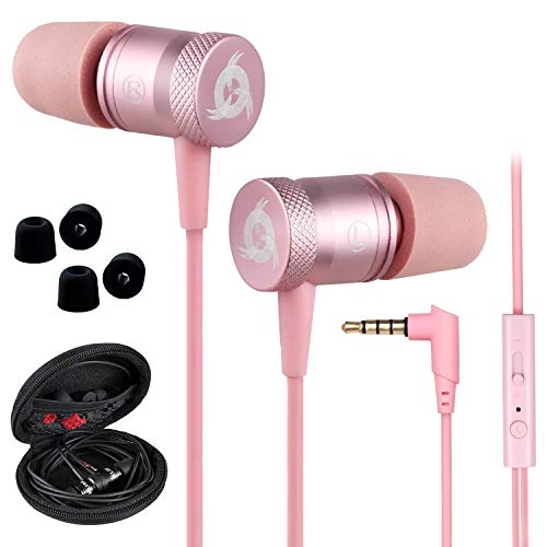 KLIM Fusion Earbuds with Mic Audio - Long-Lasting Wired Ear Buds + 5 Years Warranty - Innovative: in-Ear with Memory Foam Earphones with Microphone - Pink - 3.5mm Jack - New 2021 Version - Rose Gold