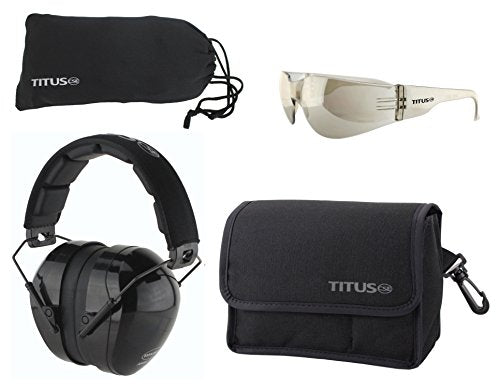 TITUS Safety Earmuffs & Glasses Combo (Black - Contoured, G8 Light Mirror Ice Wraps - Z87+)