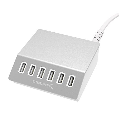 Sabrent Premium 60 Watt (12 Amp) 6-Port Aluminum Family-Sized Desktop USB Rapid Charger. Smart USB Charger with Auto Detect Technology [Silver] (AX-FLCH)