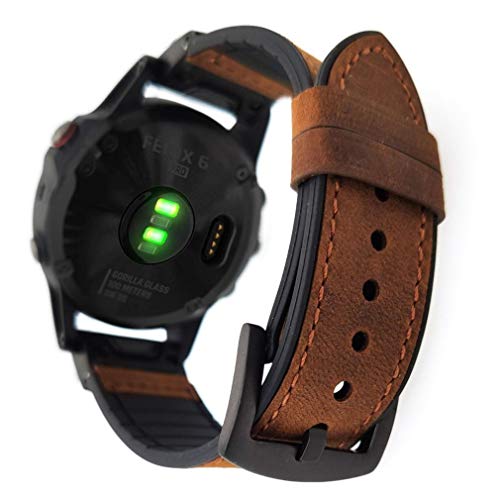 YOOSIDE for Fenix 5/Fenix 6 Watch Band, 22mm QuickFit Genuine Leather Silicone Hybrid Wristband Strap for Garmin Fenix 5/5 Plus,Approach S62/S60,Forerunner 935/945,Fit Wrist 6.69