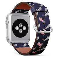 Compatible with Big Apple Watch 42mm, 44mm, 45mm (All Series) Leather Watch Wrist Band Strap Bracelet with Adapters (Cute Watercolor Elephants)