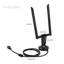 Load image into Gallery viewer, 1200Mbps USB3.0 Wifi Adapter USB Wireless Adapter Daul Band (2.4G/300M+5G/867M) 802.11ac Dual 5dBi Antennas for Desktop PC for WinXP/Vista/7/8/10 for Linx2.6X for Mac OS X
