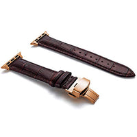 Compatible with Apple Watch Band 40mm 42mm 45mm 38mm 40mm 41mm, Genuine Leather Watch Strap for iWatch Band Women Men Series 7/SE/6/5/4/3/2/1, Sport/Edition(Dark Brown/Rose Gold Clasp, 42mm/44mm)