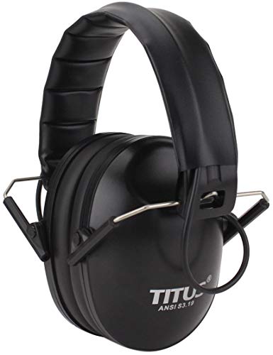 Titus 2-Series Premium Low Profile Earmuffs, ANSI Rated High NRR Noise Reduction, Hearing Protection Industrial PPE (No Pouch, Black - Electric)
