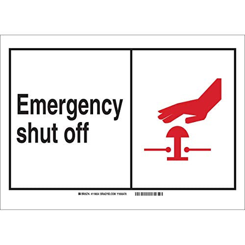 Brady 119838 Emergency Shut Off Sign, Laminated Polystyrene, 10