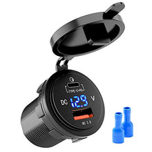 Load image into Gallery viewer, MICTUNING 36W Fast PD USB-C Car Charger with USB Quick Charge 3.0 and Type C Charger Socket with LED Digital Voltmeter Compatible with iPhone Pixel Samsung
