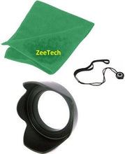 Load image into Gallery viewer, 52mm Hard Tulip Hood + ZeeTech Microfiber Cleaning Cloth + Cap Keeper for Nikon Digital SLR Camera Lenses That Have 52mm Thread

