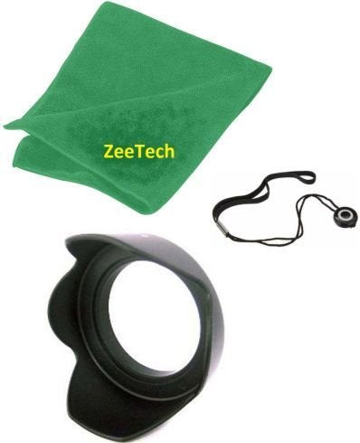 52mm Hard Tulip Hood + ZeeTech Microfiber Cleaning Cloth + Cap Keeper for Nikon Digital SLR Camera Lenses That Have 52mm Thread