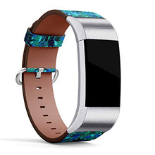 Load image into Gallery viewer, Replacement Leather Strap Printing Wristbands Compatible with Fitbit Charge 3 / Charge 3 SE - Abstract Summer Geometric Pattern with Fitbit Watercolor Tropical Flowers, Palm Leaves and Marble Texture
