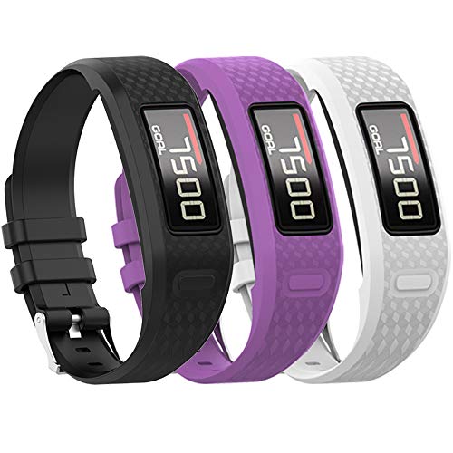 QGHXO Band for Garmin Vivofit 1 / Vivofit2, Soft Silicone Replacement Watch Band Strap for Garmin Vivofit 1 / Vivofit 2 Activity Tracker, Small, Large, Ten Colors (Black&White&Purple, Small)