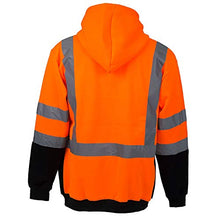 Load image into Gallery viewer, New York Hi-Viz Workwear H9011 Men&#39;s ANSI Class 3 High Visibility Class 3 Sweatshirt, Full Zip Hooded,Lightweight, Black Bottom (3-XL)
