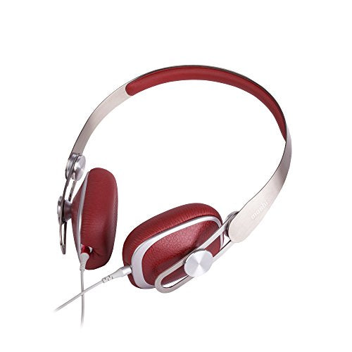 Moshi Avanti On-Ear Headphones, 3.5mm Headphone Jack, Lightweight, High-Resolution, Detachable Cable with [Carrying Case Included], Burgundy Red