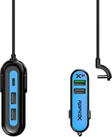 RapidX X5 Plus Car Charger 5 USB Ports QC 3.0/Type C Blue