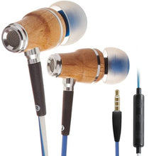 Load image into Gallery viewer, Symphonized NRG X Wood Earbuds Wired with Microphone, Stereo in Ear Headphones for Computer &amp; Laptop, Noise Isolating Earphones for Android Cell Phone with Booming Bass (Blue &amp; White)
