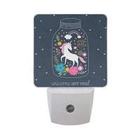 Naanle Set of 2 Unicorns are Real Rainbow Star Floral Bottle Auto Sensor LED Dusk to Dawn Night Light Plug in Indoor for Adults