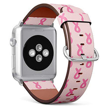 Load image into Gallery viewer, Compatible with Apple Watch (42/44 mm) Series 5, 4, 3, 2, 1 // Leather Replacement Bracelet Strap Wristband + Adapters // Breast Cancer Awareness Ribbon
