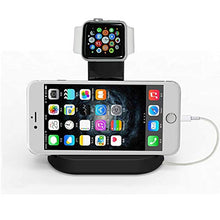 Load image into Gallery viewer, CyberTech 2 in 1 Replacement for Apple Watch and iPhone Charging Station with Built-in Insert Slots, Compatible for iPhone &amp; Apple 2015 iWatch 3 38/42 mm (Black)
