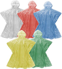 Load image into Gallery viewer, Wealers Rain Ponchos for Adults Teens Disposable Bulk Pack Emergency Raincoat Parks Outdoors Multi Colors Waterproof (Assorted, Case of 10)
