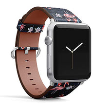 Load image into Gallery viewer, Compatible with Big Apple Watch 42mm, 44mm, 45mm (All Series) Leather Watch Wrist Band Strap Bracelet with Adapters (Birds Pink Flamingo)
