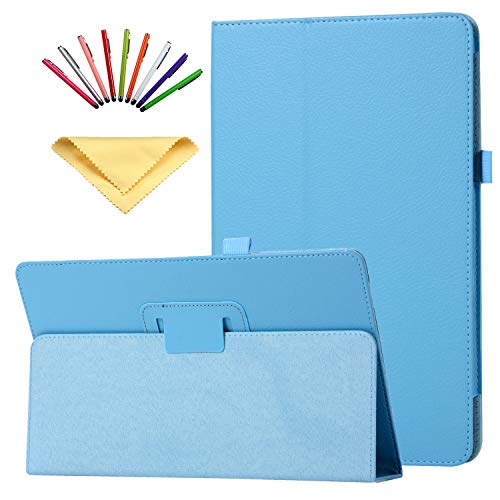 Uliking Folio Case for Samsung Galaxy Tab A 10.5 Inch 2018 (SM-T590/T595), Slim Lightweight PU Leather Stand Full Body Protective Cover Folding Shell with Auto Wake/Sleep Stylus Pencil Holder, Skyblue