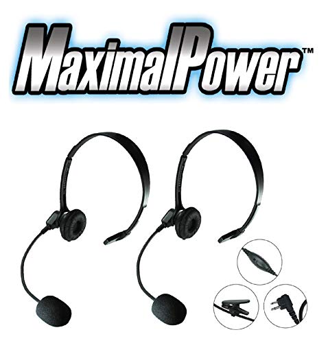 MaximalPower 2 Pin Earpiece Headphone Overhead Headset with Mic for Motorola Walkie Talkie 2 Way Radio cls1110 cls1410 CP200 GP88 300 CT150 P040 PRO1150 SP10 XTN500 (2 Pack)