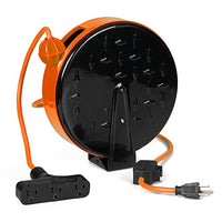 Thonapa 30 Ft Retractable Extension Cord Reel with Breaker Switch and 3 Electrical Power Outlets - 16/3 SJTW Durable Orange Cable - Perfect for Hanging from Your Garage Ceiling