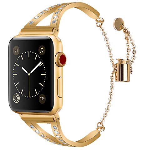 Mobile Advance Metal Band Bracelet with Rhinestones for Apple Watch Series 6/SE/5/4/3/2/1 (Gold, 38mm/40mm)
