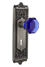 Load image into Gallery viewer, Nostalgic Warehouse 723805 Egg &amp; Dart Plate with Keyhole Double Dummy Waldorf Cobalt Door Knob in Antique Pewter
