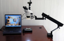 Load image into Gallery viewer, AmScope SM-6TZ-54S-8M Digital Professional Trinocular Stereo Zoom Microscope, WH10x Eyepieces, 3.5X-90X Magnification, 0.7X-4.5X Zoom Objective, 54-Bulb LED Light, Clamping Articulating Arm Stand, 110
