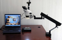 AmScope SM-6TZ-54S-8M Digital Professional Trinocular Stereo Zoom Microscope, WH10x Eyepieces, 3.5X-90X Magnification, 0.7X-4.5X Zoom Objective, 54-Bulb LED Light, Clamping Articulating Arm Stand, 110