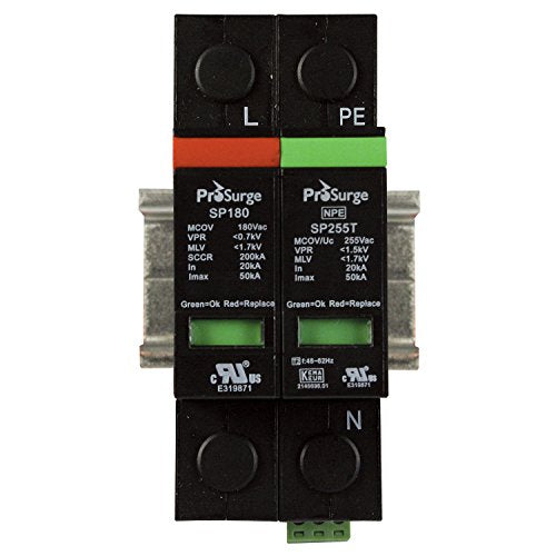 ASI ASISP180-PN UL 1449 4th Ed. DIN Rail Mounted Surge Protection Device, 2 Pole, 120 Vac, Pluggable MOV and GDT Module