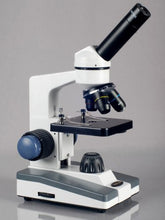 Load image into Gallery viewer, AmScope M152C-PB10 Compound Monocular Microscope, WF10x and WF25x Eyepieces, 40x-1000x Magnification, LED Illumination, Brightfield, Single-Lens Condenser, Coaxial Coarse and Fine Focus, Plain Stage,
