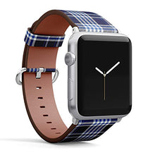 Load image into Gallery viewer, Compatible with Apple Watch Series 5, 4, 3, 2, 1 (Small Version 38/40 mm) Leather Wristband Bracelet Replacement Accessory Band + Adapters - Plaid Check Navy Cobalt
