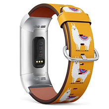 Load image into Gallery viewer, Replacement Leather Strap Printing Wristbands Compatible with Fitbit Charge 3 / Charge 3 SE - Cute Pattern with Fitbit Cartoon Llama
